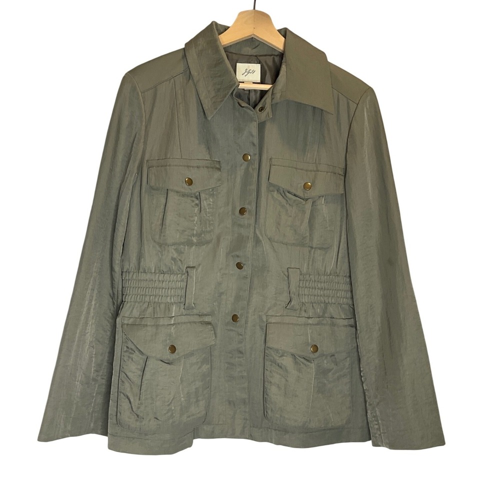 J. Jill Jacket Snap Front Pocket Cargo Utility Safari Military Olive Green M